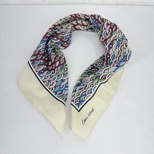 Vintage Eileen Wood Ivory Maroon Blue Green Print Scarf